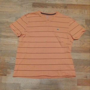 Lacoste T Shirt Size 6 Mens XL Orange Striped Casual Preppy